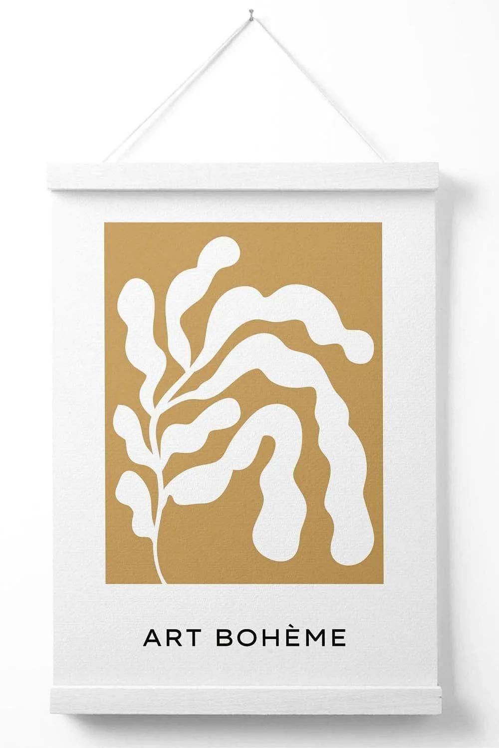 Wall Art & Pictures | Mustard Yellow and White Matisse Style Floral Cutout Poster with White Hanger | ARTZE