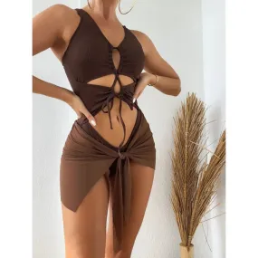 Women's Solid Hollow Out Bandage Cross Brazilian One-Piece Swimsuit