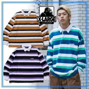 X-Large  |Stripes Unisex Street Style Long Sleeves Plain Cotton Logo