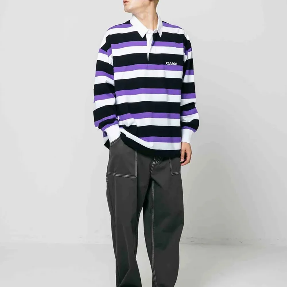 X-Large  |Stripes Unisex Street Style Long Sleeves Plain Cotton Logo