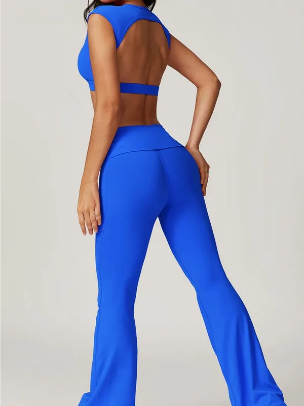 ZASUWA Female Deep V Collar Backless Hollow Out Flare Tracksuit