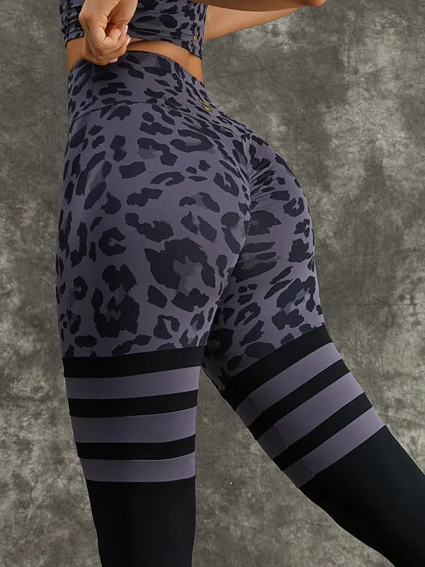 ZASUWA Female Leopard Print Hollow Out Halter Scrunch Bum Short Tracksuit