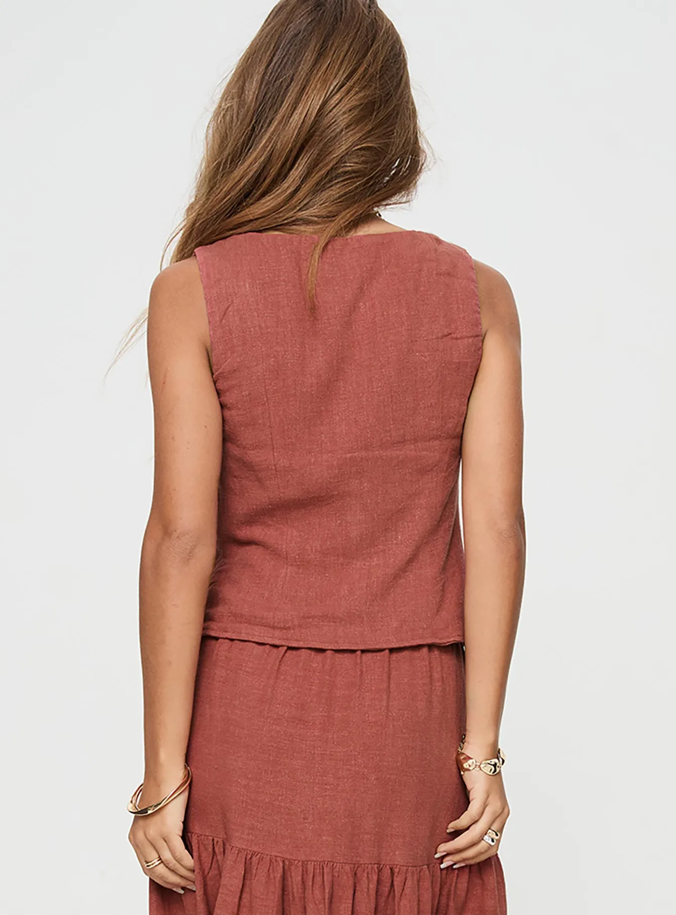 Zenda Linen Blend Top Burnt Rust